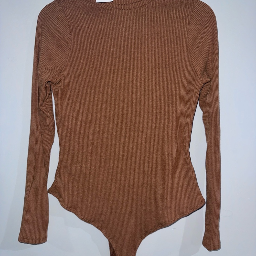 Brown Ribbed Long Sleeve turtleneck Bodysuit